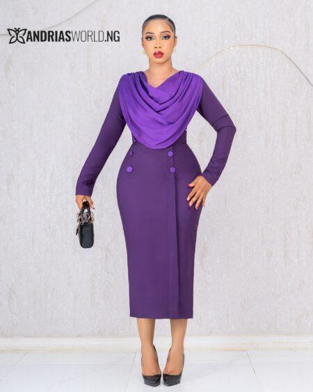 PURPLE MIDI COWL NECK DRESS