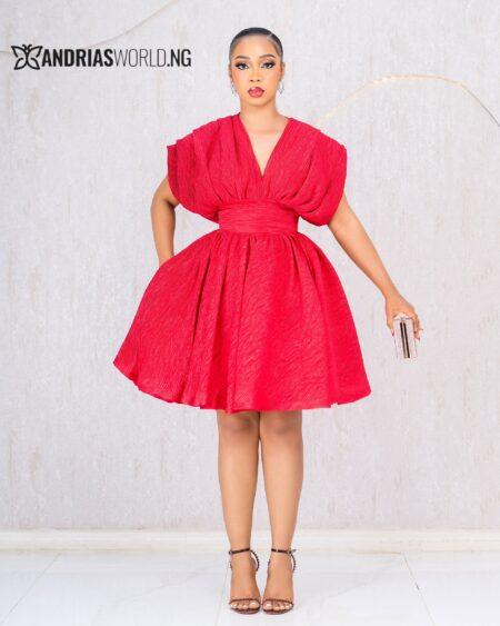 RED CRINKLED MIDI DRESS RED CRINKLED MIDI DRESS