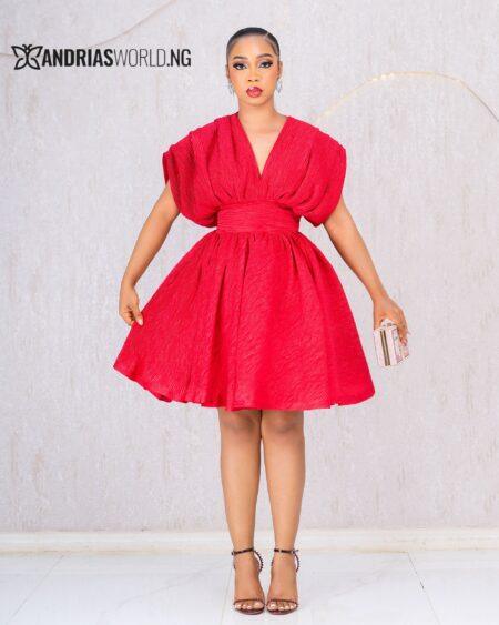 RED CRINKLED MIDI DRESS