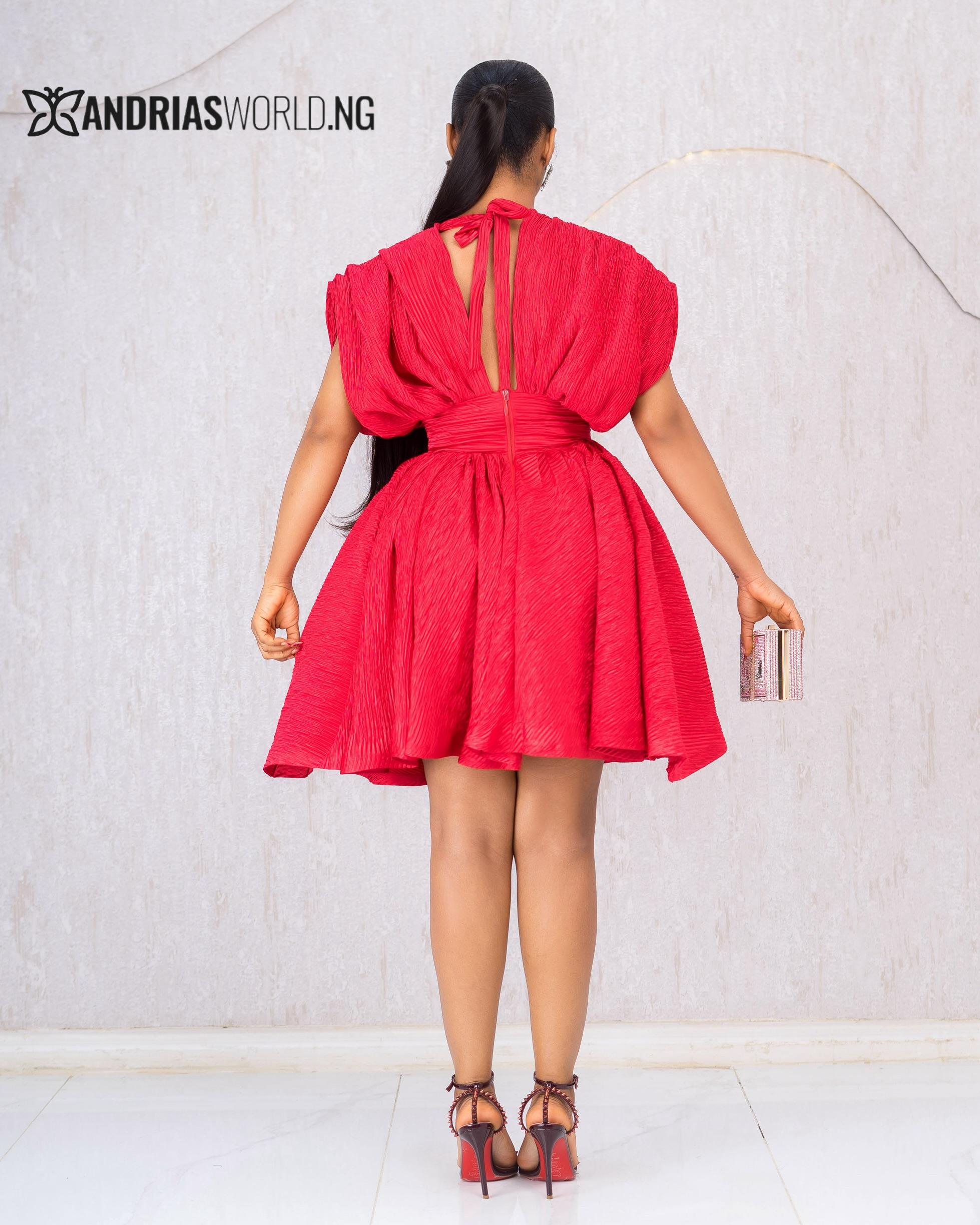 RED CRINKLED MIDI DRESS RED CRINKLED MIDI DRESS