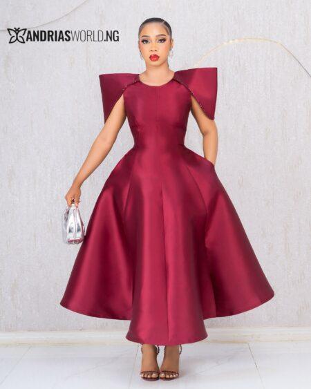 WINE MIKADO SKATER DRESS