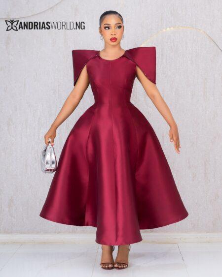 WINE MIKADO SKATER DRESS