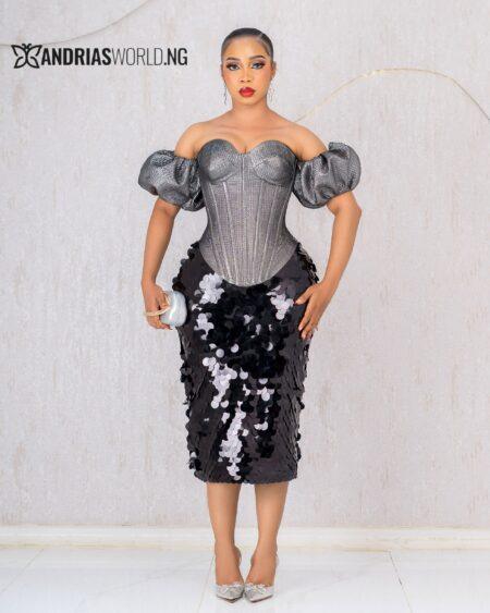 SILVER DAMASK CORSET TOP WITH SEQUIN SKIRT
