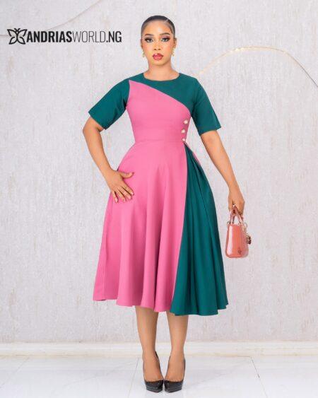 GREEN AND PEACH SKATER DRESS GREEN AND PEACH SKATER DRESS