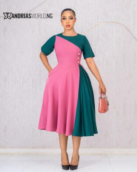 GREEN AND PEACH SKATER DRESS