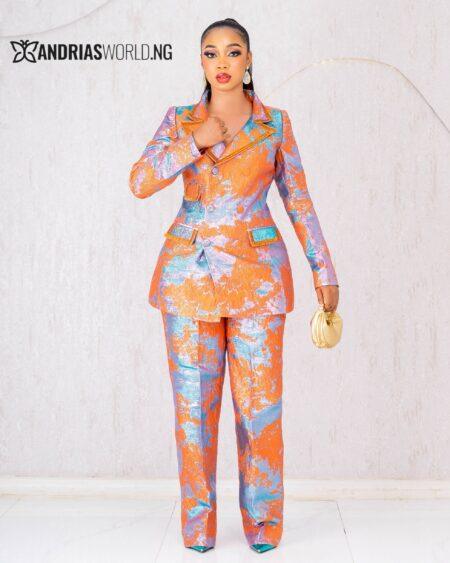 ORANGE AND TEAL GREEN DAMASK TROUSER SET