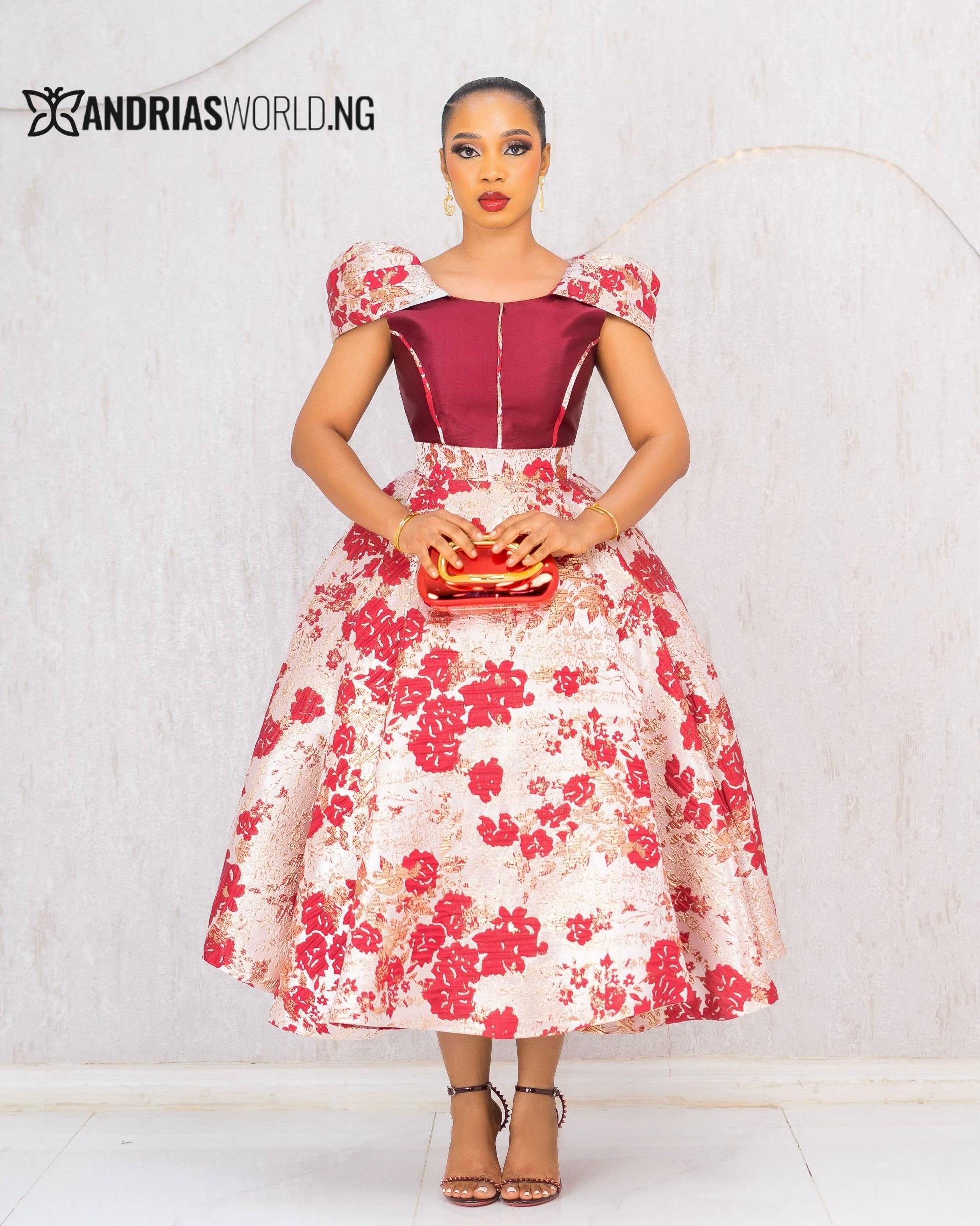 RED AND CREAM FLORAL DAMASK DRESS RED AND CREAM FLORAL DAMASK DRESS