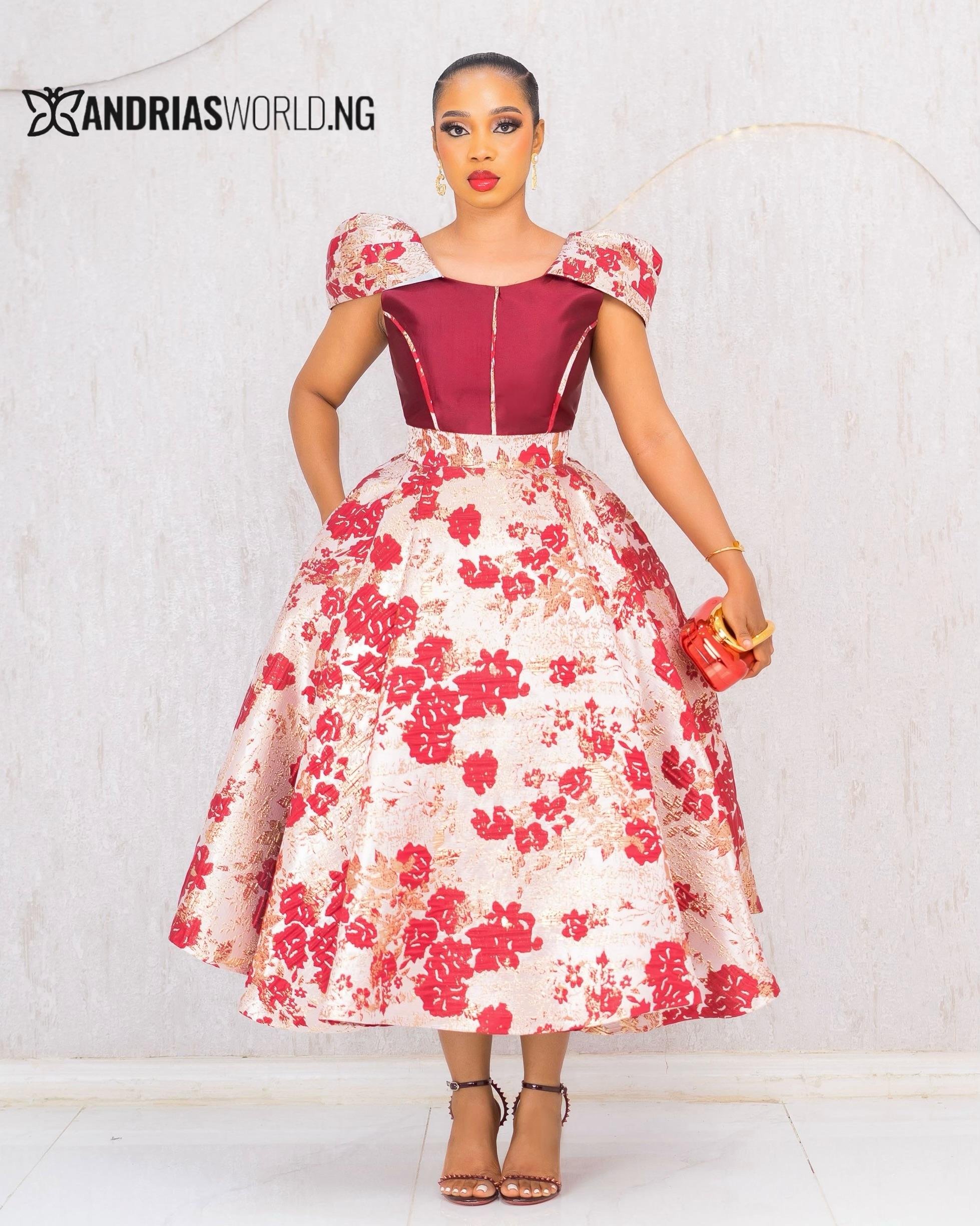 RED AND CREAM FLORAL DAMASK DRESS RED AND CREAM FLORAL DAMASK DRESS