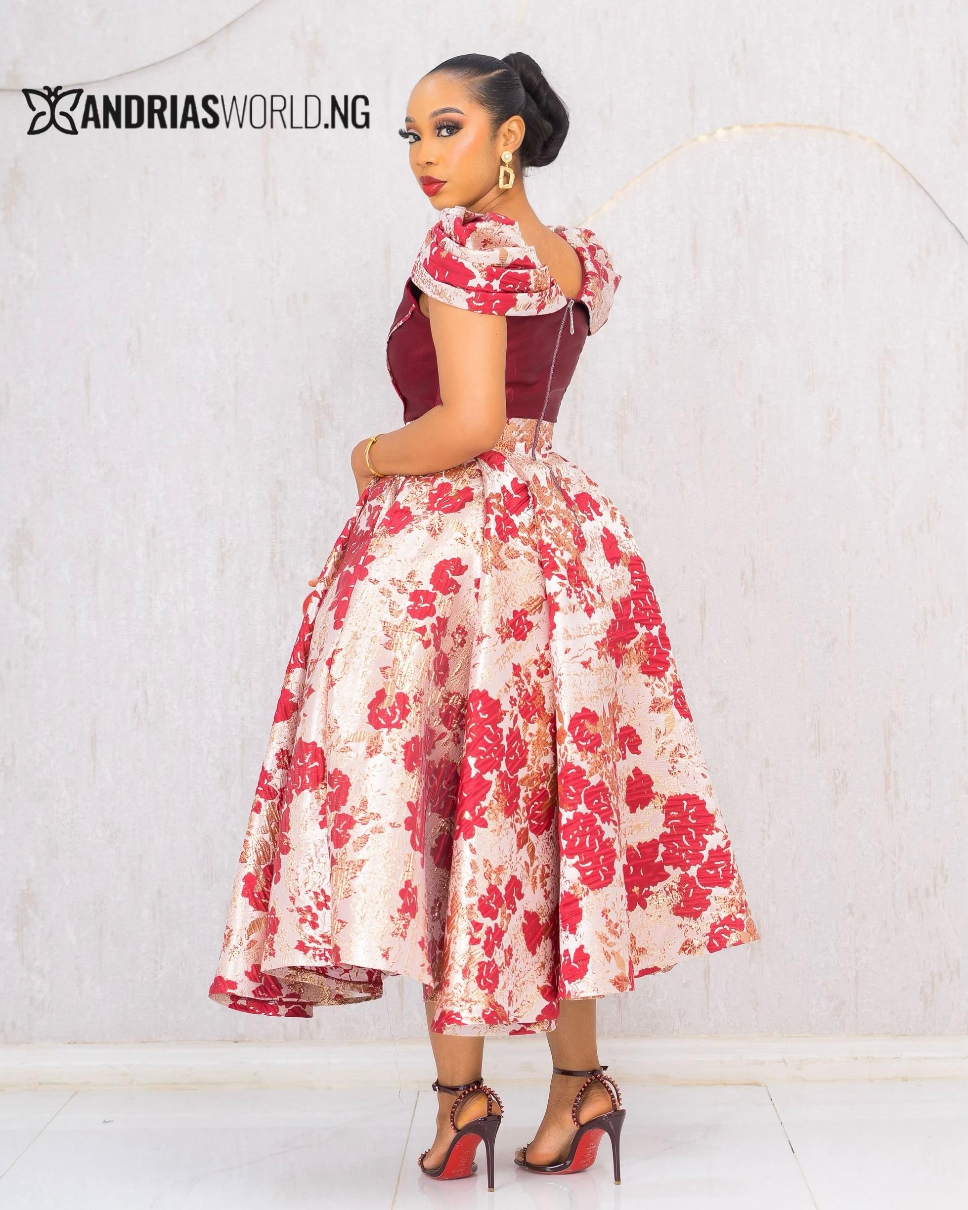 RED AND CREAM FLORAL DAMASK DRESS RED AND CREAM FLORAL DAMASK DRESS