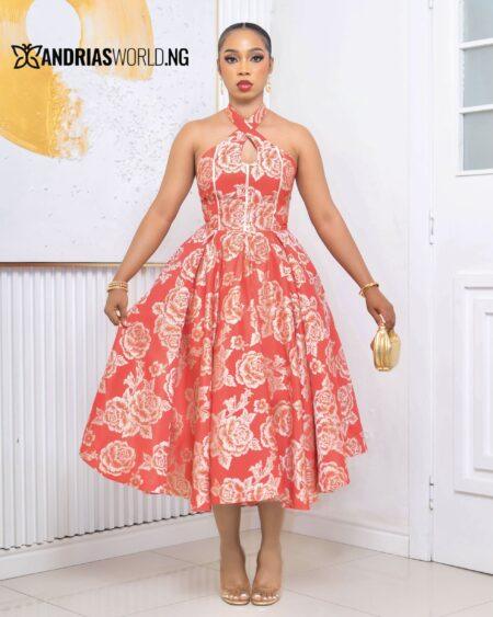 RED FLORAL DAMASK SKATER DRESS