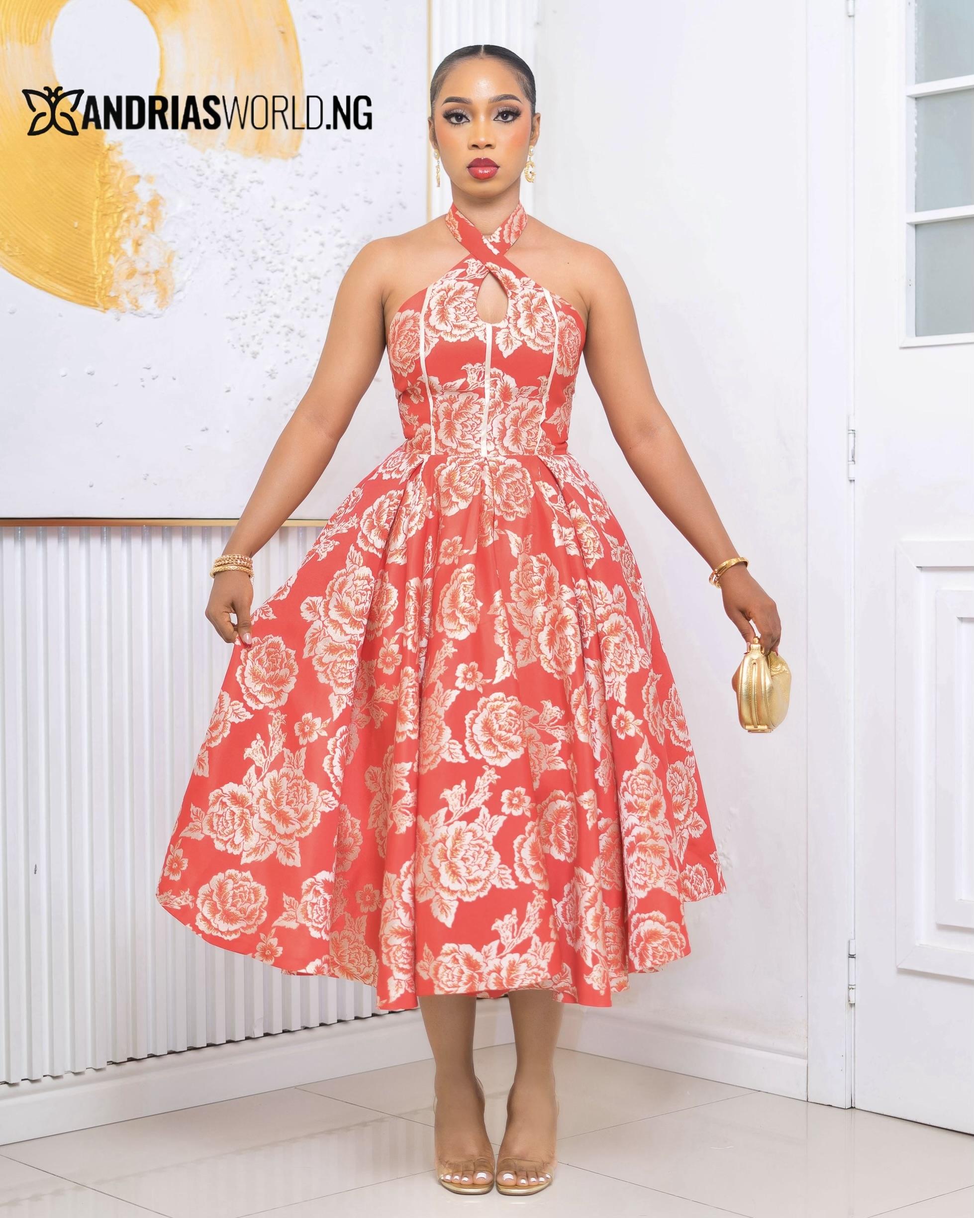 RED FLORAL DAMASK SKATER DRESS RED FLORAL DAMASK SKATER DRESS