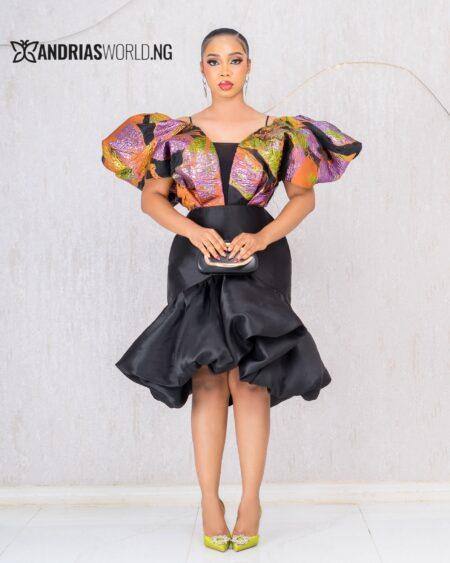 MULTICOLORED DAMASK DRESS WITH MIKADO RUFFLES