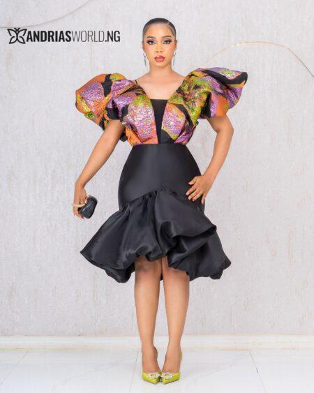 MULTICOLORED DAMASK DRESS WITH MIKADO RUFFLES MULTICOLORED DAMASK DRESS WITH MIKADO RUFFLES