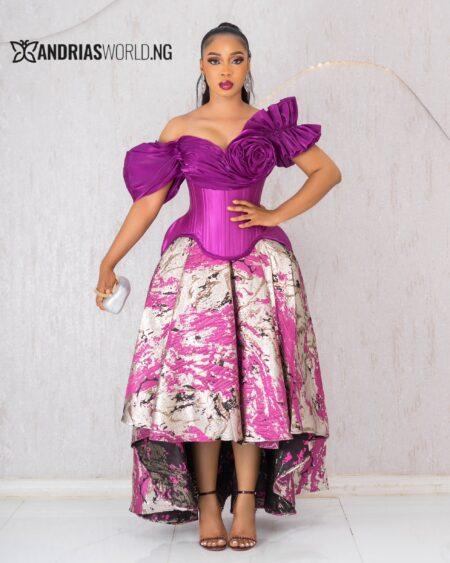 PURPLE MIKADO CORSET AND DAMASK SKIRT