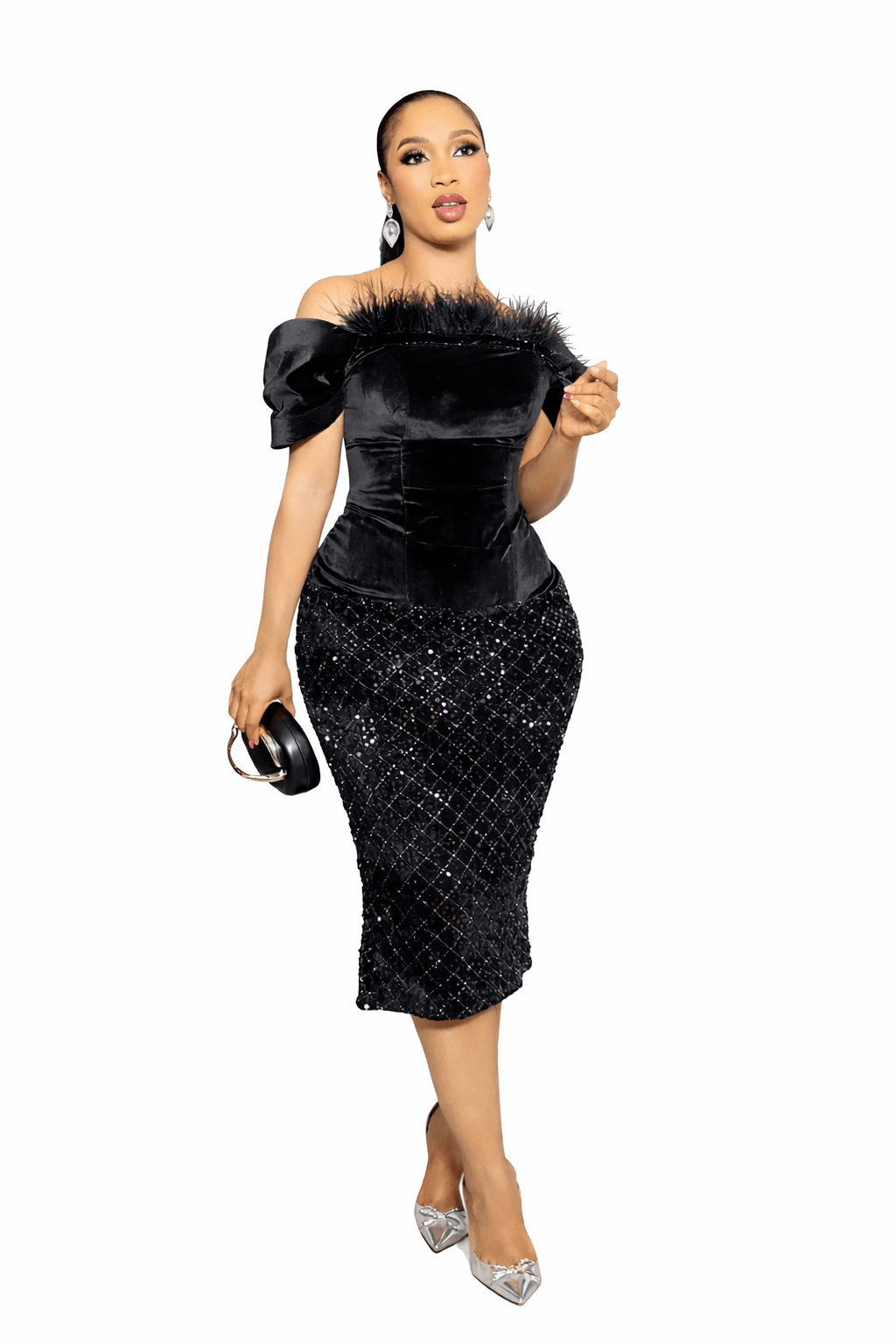 BLACK VELVET CORSET DRESS WITH FEATHERS BLACK VELVET CORSET DRESS WITH FEATHERS