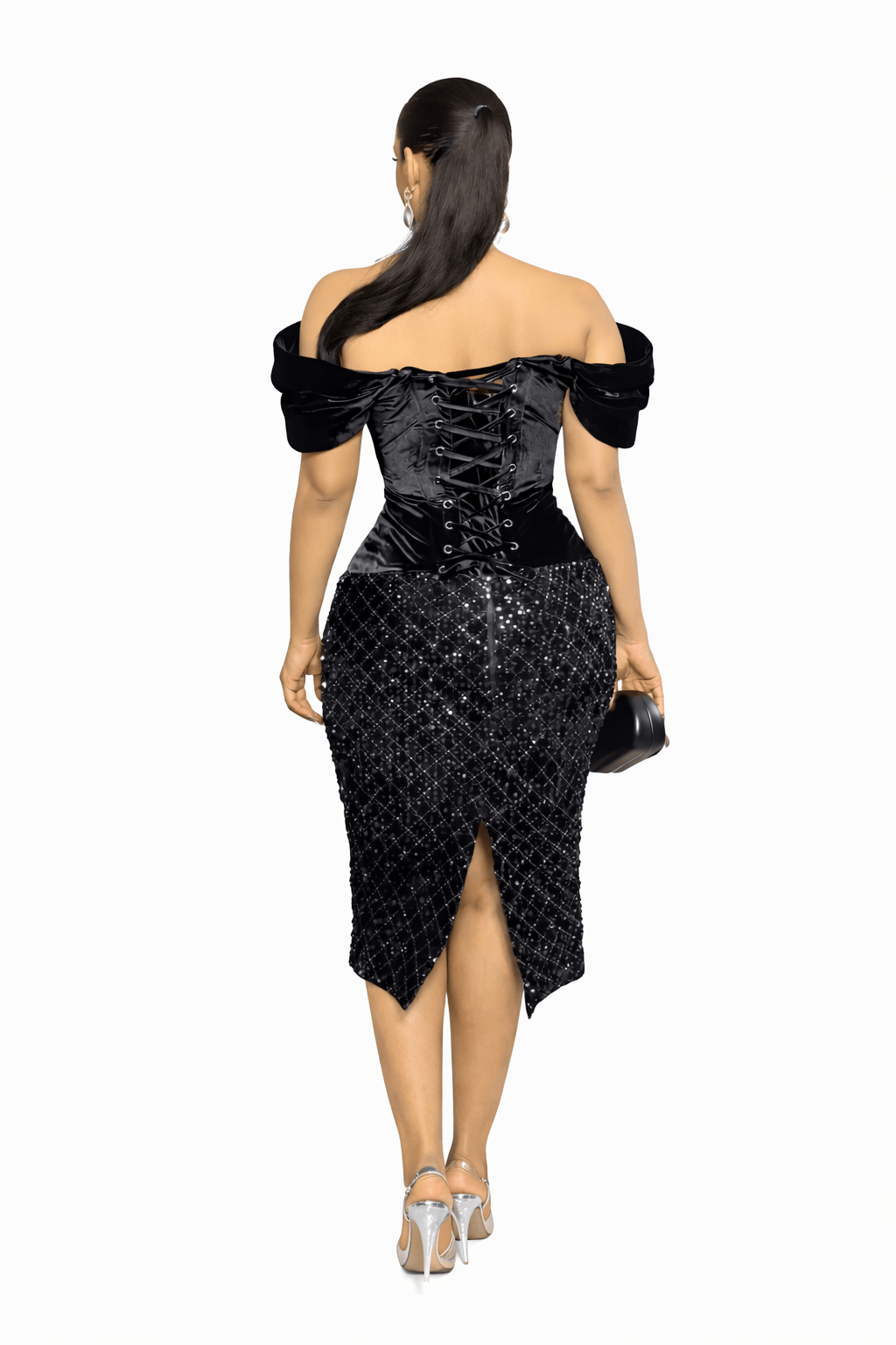 BLACK VELVET CORSET DRESS WITH FEATHERS BLACK VELVET CORSET DRESS WITH FEATHERS