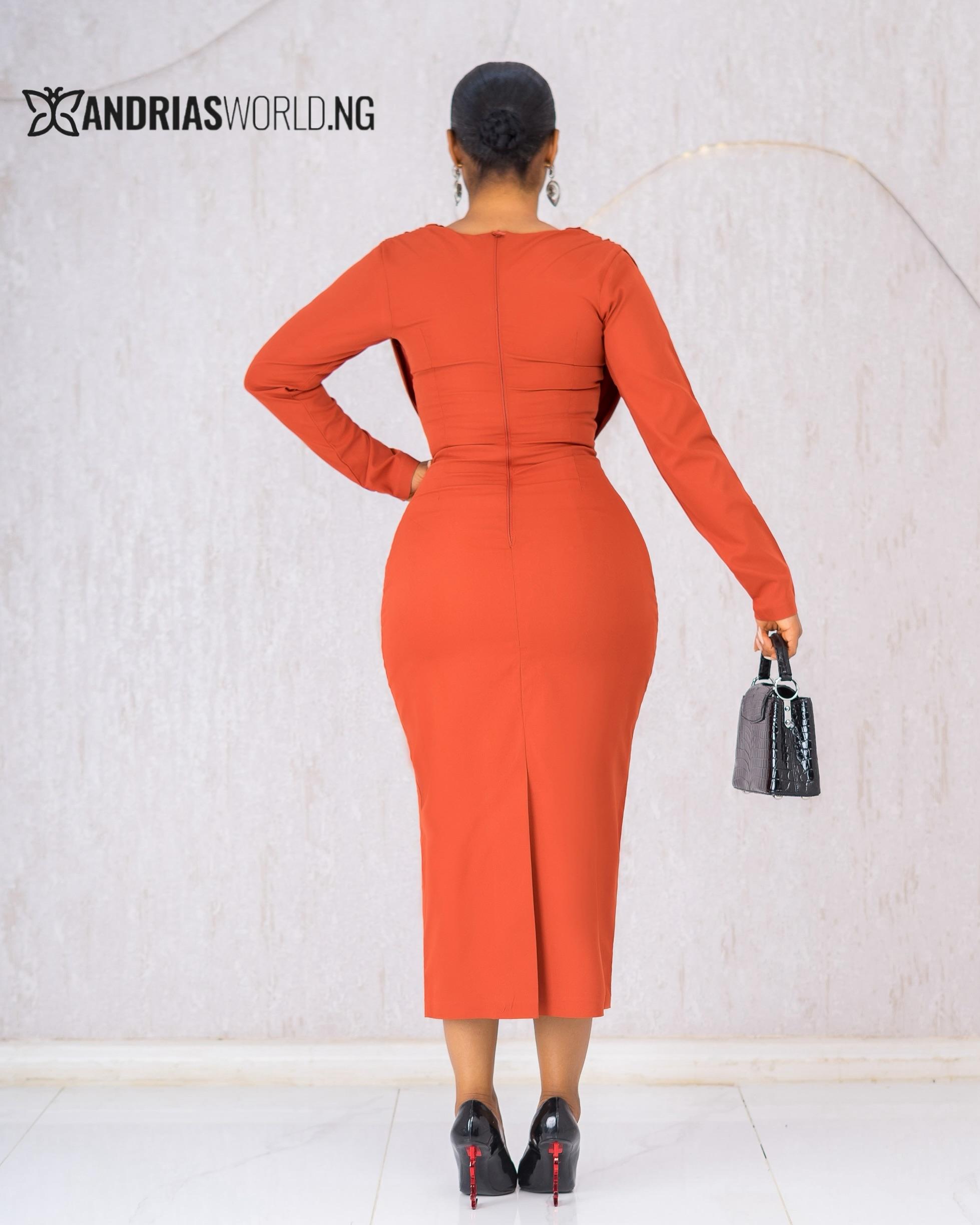 ORANGE MIDI COWL NECK DRESS ORANGE MIDI COWL NECK DRESS