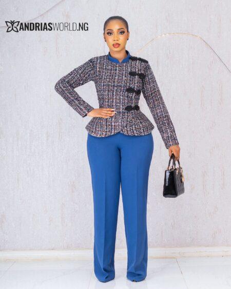 BLUE TWEED TOP AND TROUSER SET