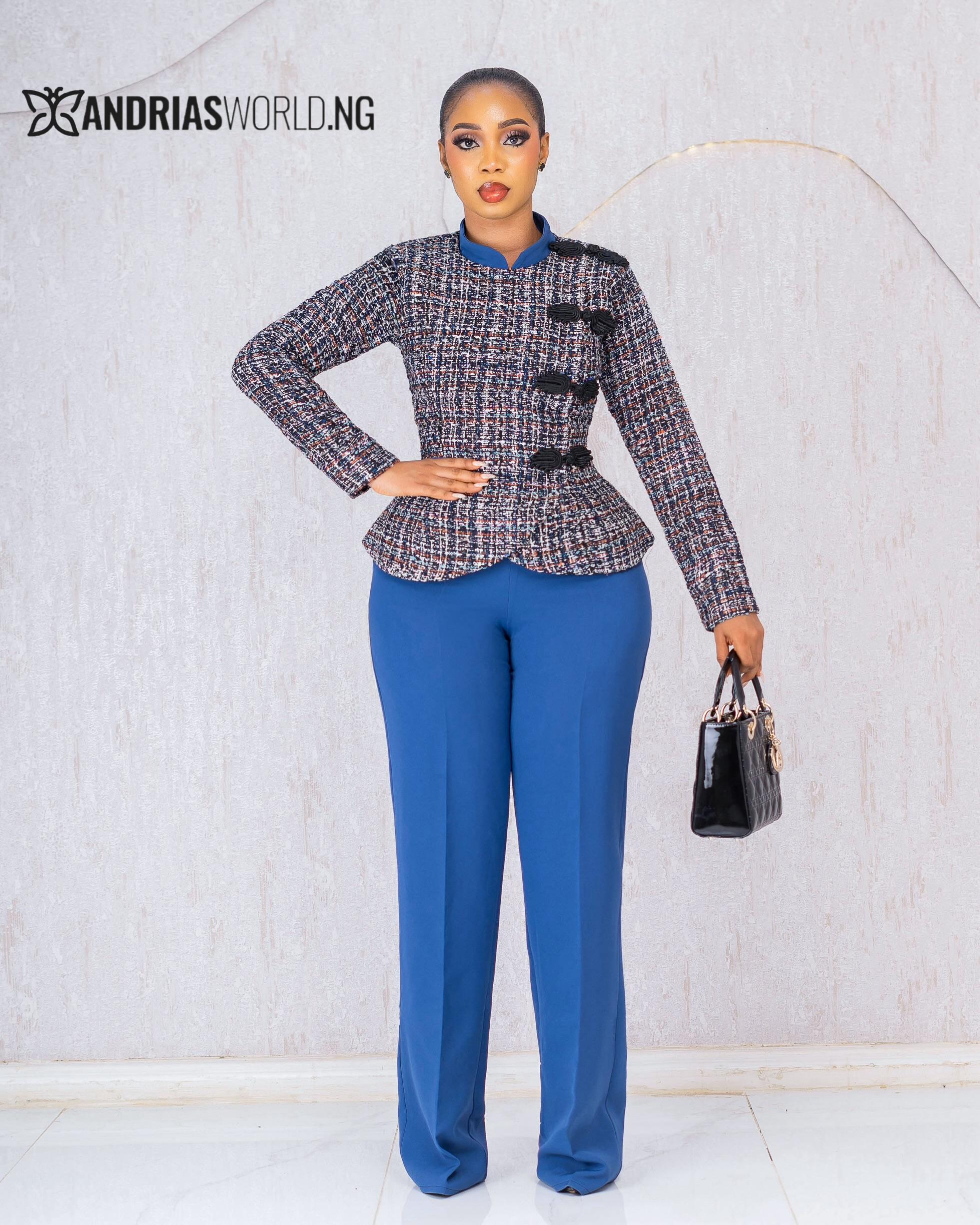 BLUE TWEED TOP AND TROUSER SET BLUE TWEED TOP AND TROUSER SET