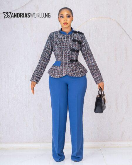 BLUE TWEED TOP AND TROUSER SET BLUE TWEED TOP AND TROUSER SET