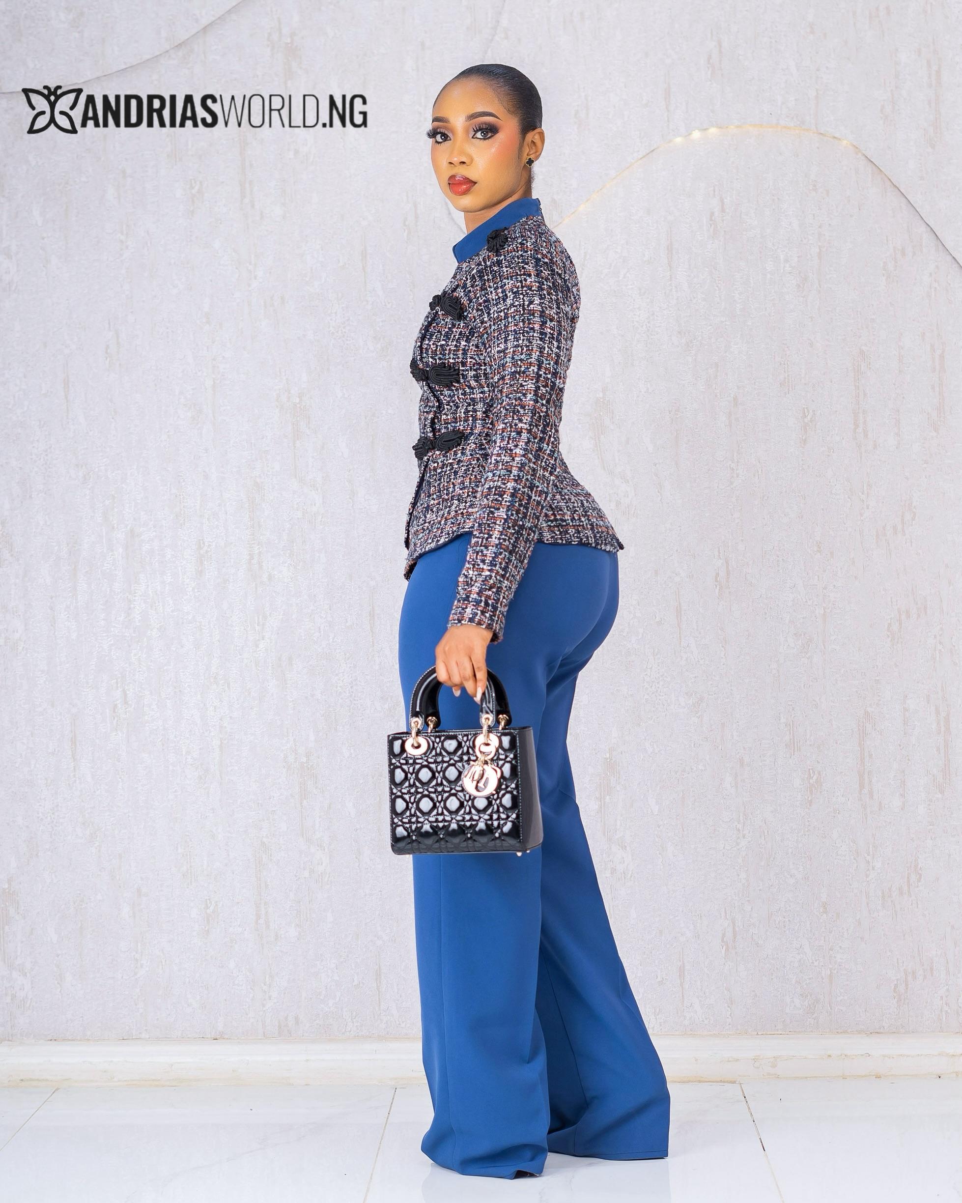 BLUE TWEED TOP AND TROUSER SET BLUE TWEED TOP AND TROUSER SET