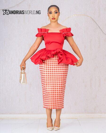 RED MIKADO TOP WITH DAMASK SKIRT