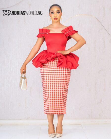 RED MIKADO TOP WITH DAMASK SKIRT