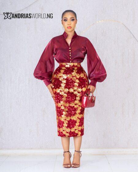 BURGUNDY TOP AND SEQUN SKIRT SET