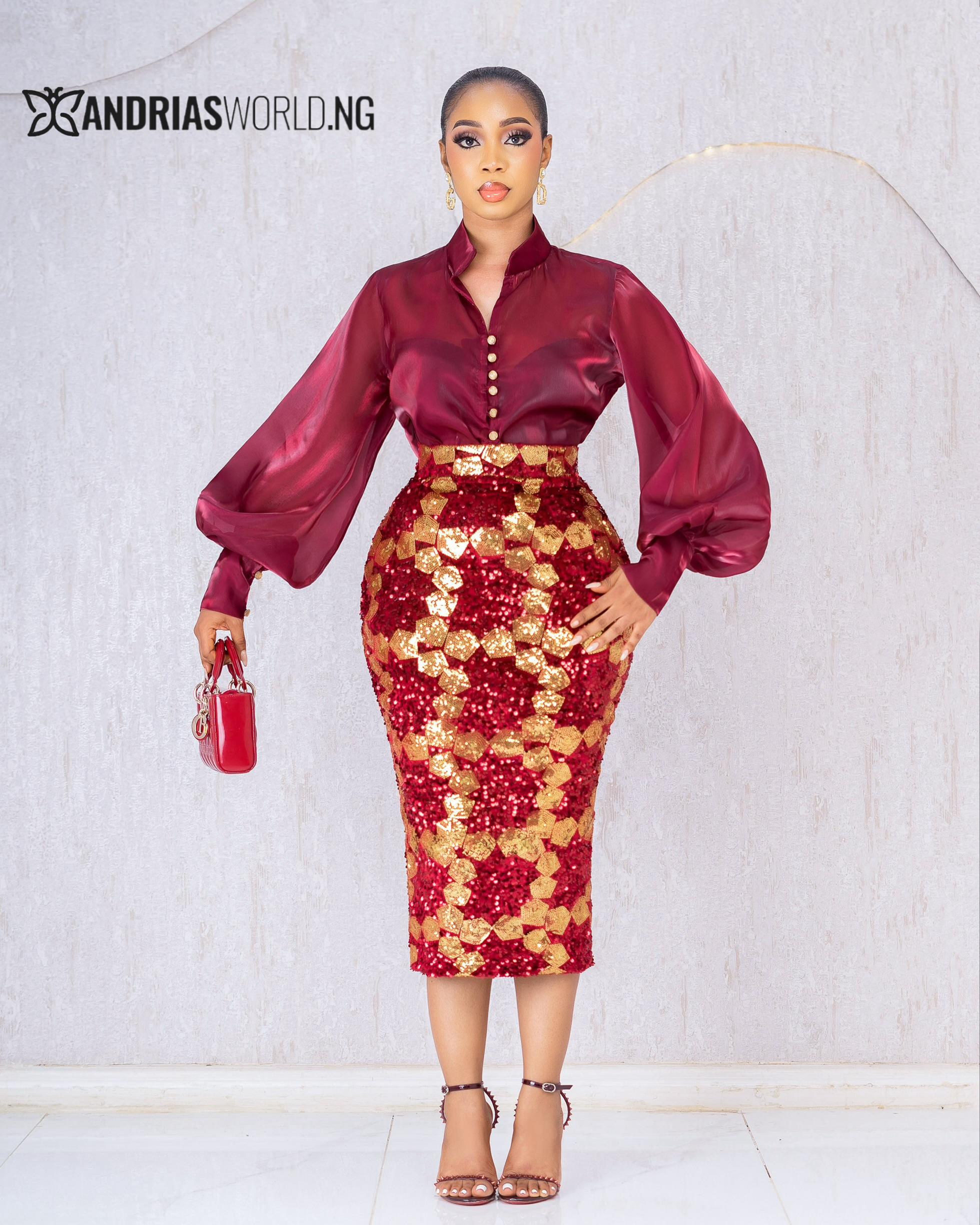 BURGUNDY TOP AND SEQUN SKIRT SET BURGUNDY TOP AND SEQUN SKIRT SET