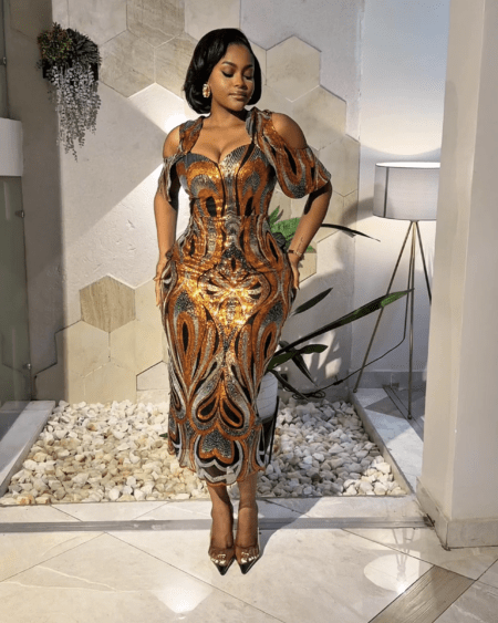 MULTICOLORED SEQUIN CORSET DRESS WITH CAPE