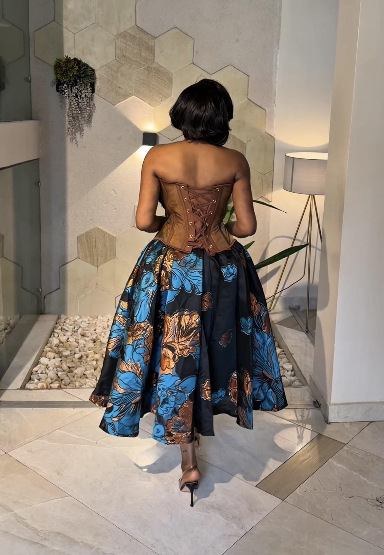 BROWN CORSET TOP WITH DAMASK SKIRT BROWN CORSET TOP WITH DAMASK SKIRT