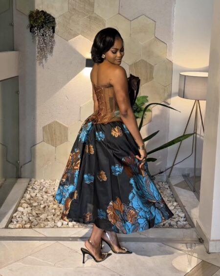 BROWN CORSET TOP WITH DAMASK SKIRT