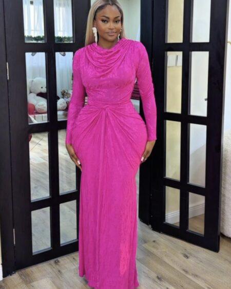 PINK MAXI COWL NECK DRESS