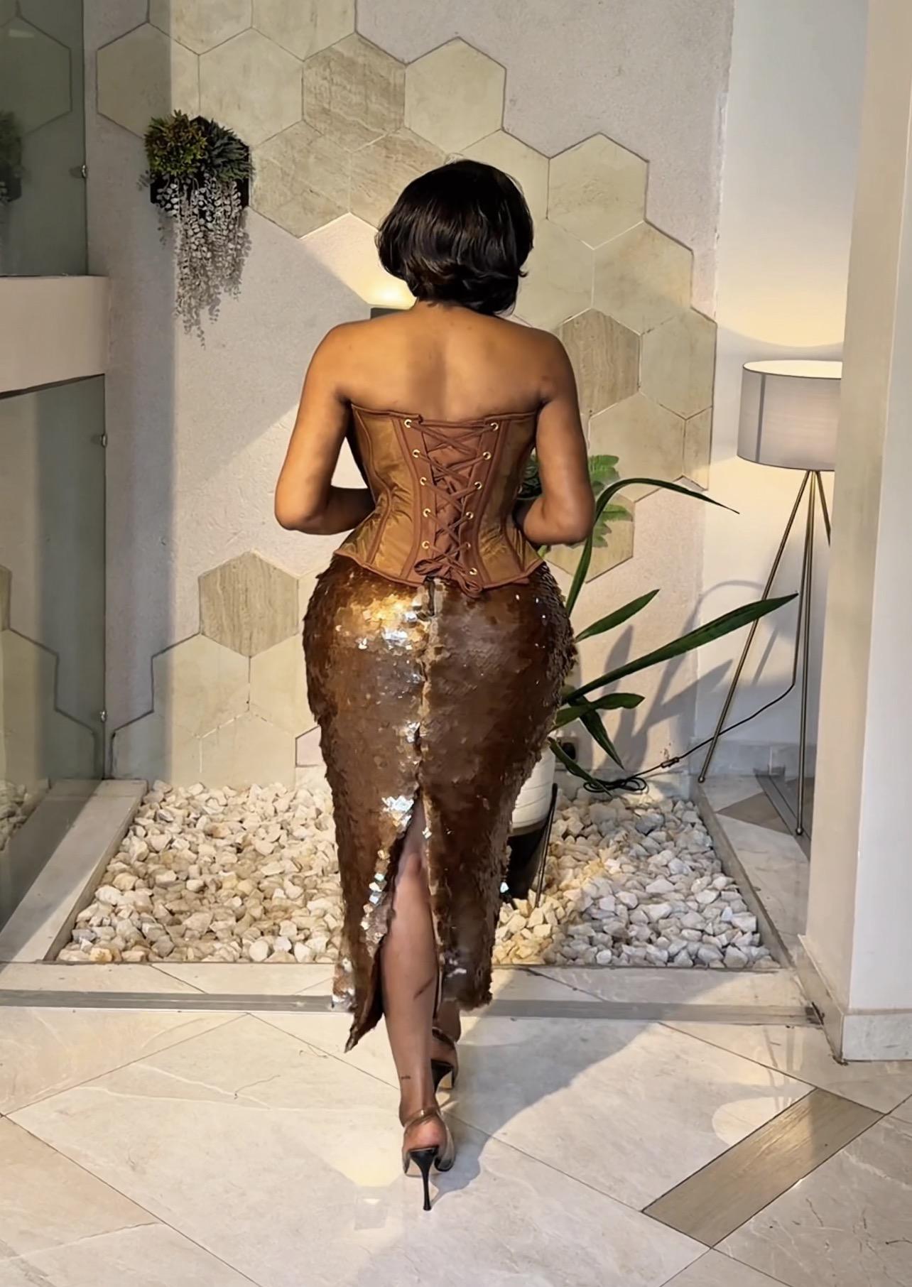 BROWN CORSET TOP WITH SEQUIN SKIRT BROWN CORSET TOP WITH SEQUIN SKIRT