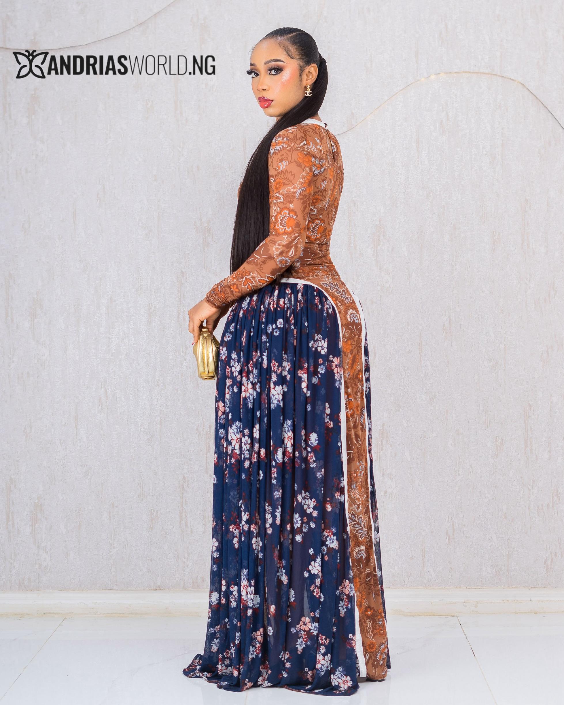 BROWN AND BLUE MAXI DRESS WITH INNER BROWN AND BLUE MAXI DRESS WITH INNER