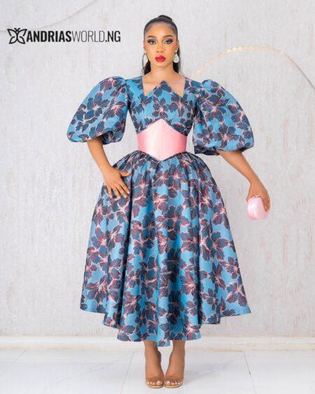 BLUE AND PEACH FLORAL CORSET DRESS