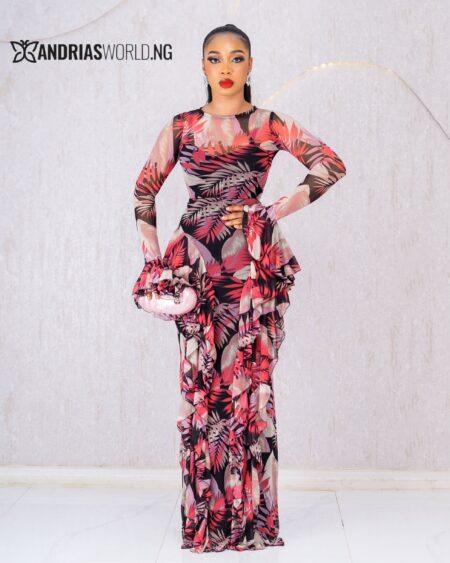 MULTICOLORED MESH DRESS WITH RUFFLES