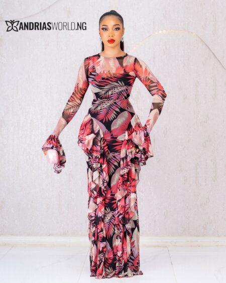 MULTICOLORED MESH DRESS WITH RUFFLES