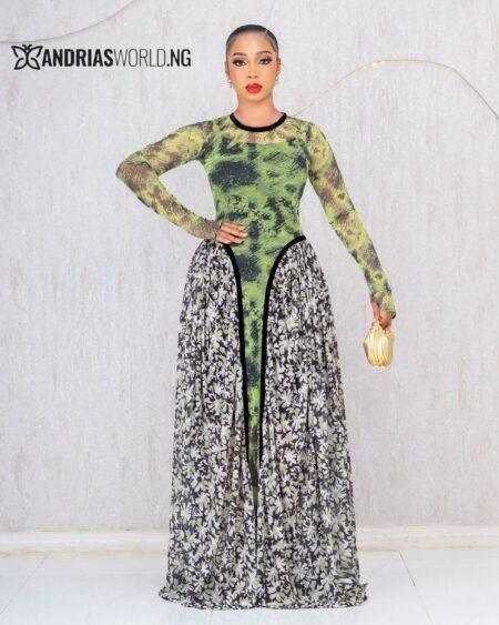 GREEN MESH MAXI DRESS WITH INNER