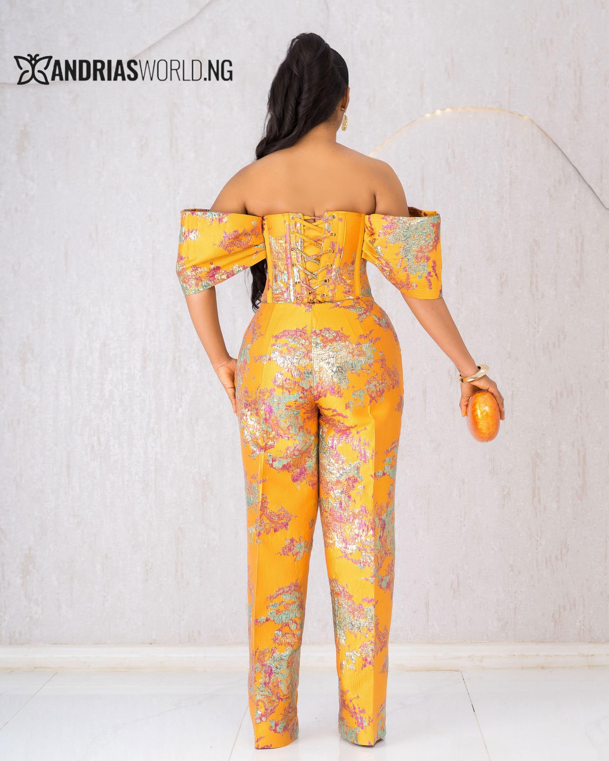 MUSTARD DAMASK CORSET AND TROUSER SET MUSTARD DAMASK CORSET AND TROUSER SET