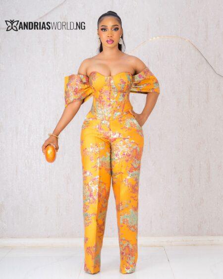 MUSTARD DAMASK CORSET AND TROUSER SET