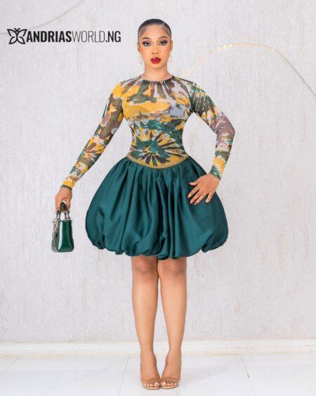 MULTICOLORED BEADED MESH & GREEN BUBBLE DRESS