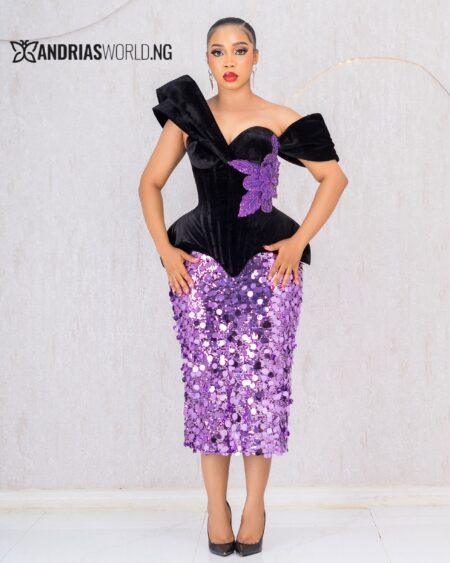 BLACK VELVET CORSET WITH PURPLE SEQUIN SKIRT