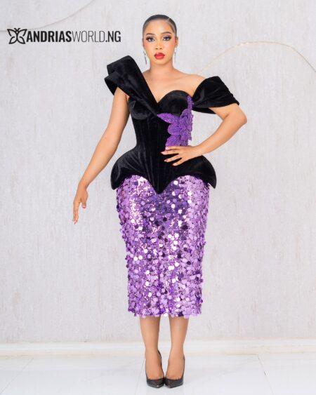 BLACK VELVET CORSET WITH PURPLE SEQUIN SKIRT