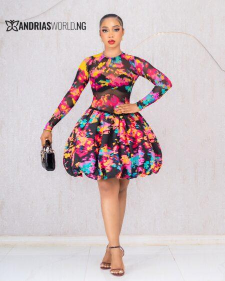 MULTICOLORED BEADED MESH BUBBLE DRESS