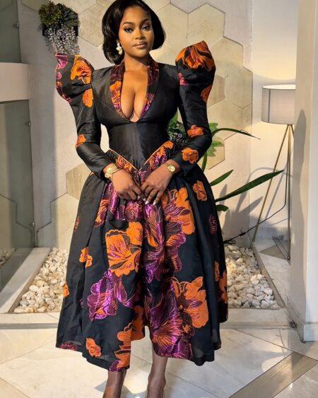 Orange&Black Damask Skater Dress