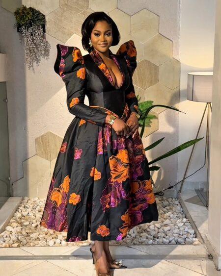 Orange&Black Damask Skater Dress