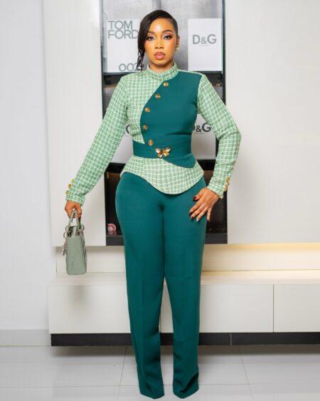 Green Tweed Trouser Set