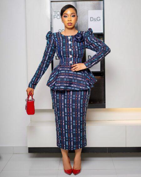 Blue Multi-colored Tweed Skirt Set