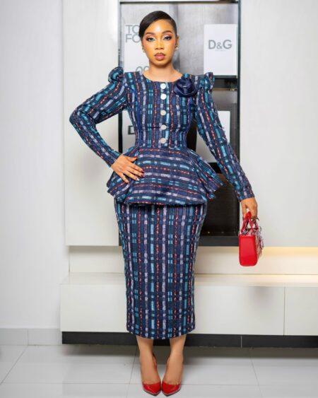 Blue Multi-colored Tweed Skirt Set